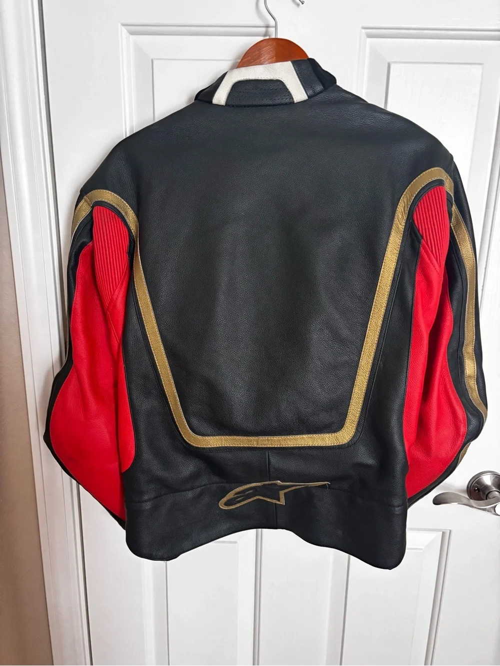 Alpinestars Black Leather Jacket with Red & Gold Accents